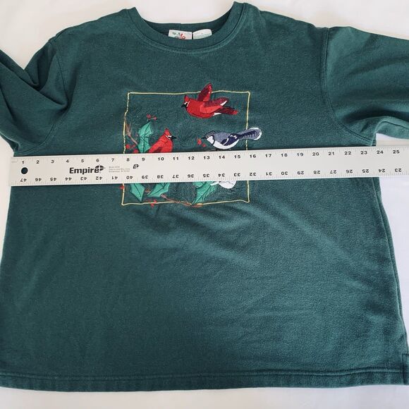 VTG Nature Birds Sweatshirt  XL* Forest Green Embroidered Cardinals Christmas - Picture 6 of 8